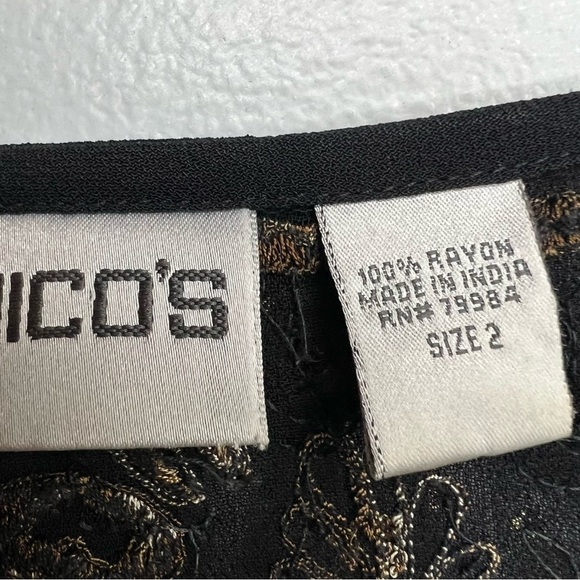 Chico's Uniquely Embellished Beaded V Neck Pullover Blouse Top Sz L Black Boho - Picture 8 of 11